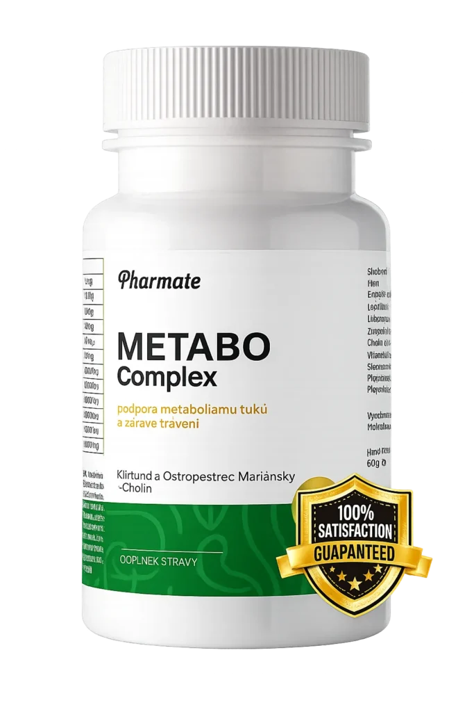 Opakowanie suplementu diety Metabo Complex na naturalnym, jasnym tle, przedstawiające oficjalną butelkę produktu na odchudzanie i przyspieszenie metabolizmu.